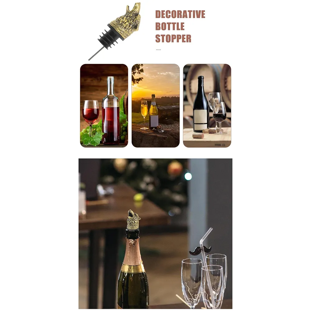 Gold Wolf Head Liquor Bottle Pourer 1 Pc Silicone Stopper Spout