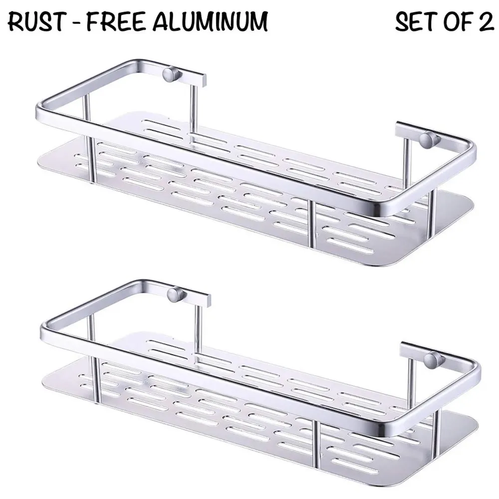 Wall Mount 12 Inch Bathroom Horizontal Shelf 2 Pc, Rust Free Aluminium Shower Caddy Wall Shelf Holder Anti Rust, Rust Free Aluminium, Installation Kit Included (2, Aluminum Horizontal)