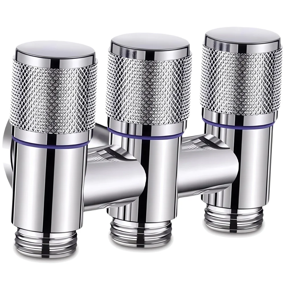 3 in 1 Angular Angle Valve Black Triple Tap for Bathroom, Geyser | Luxury Series Three-Way 3 in 1 Valve for Bathroom Three Way Tap Silver Chrome Washing Machine. 11 x 7 cm