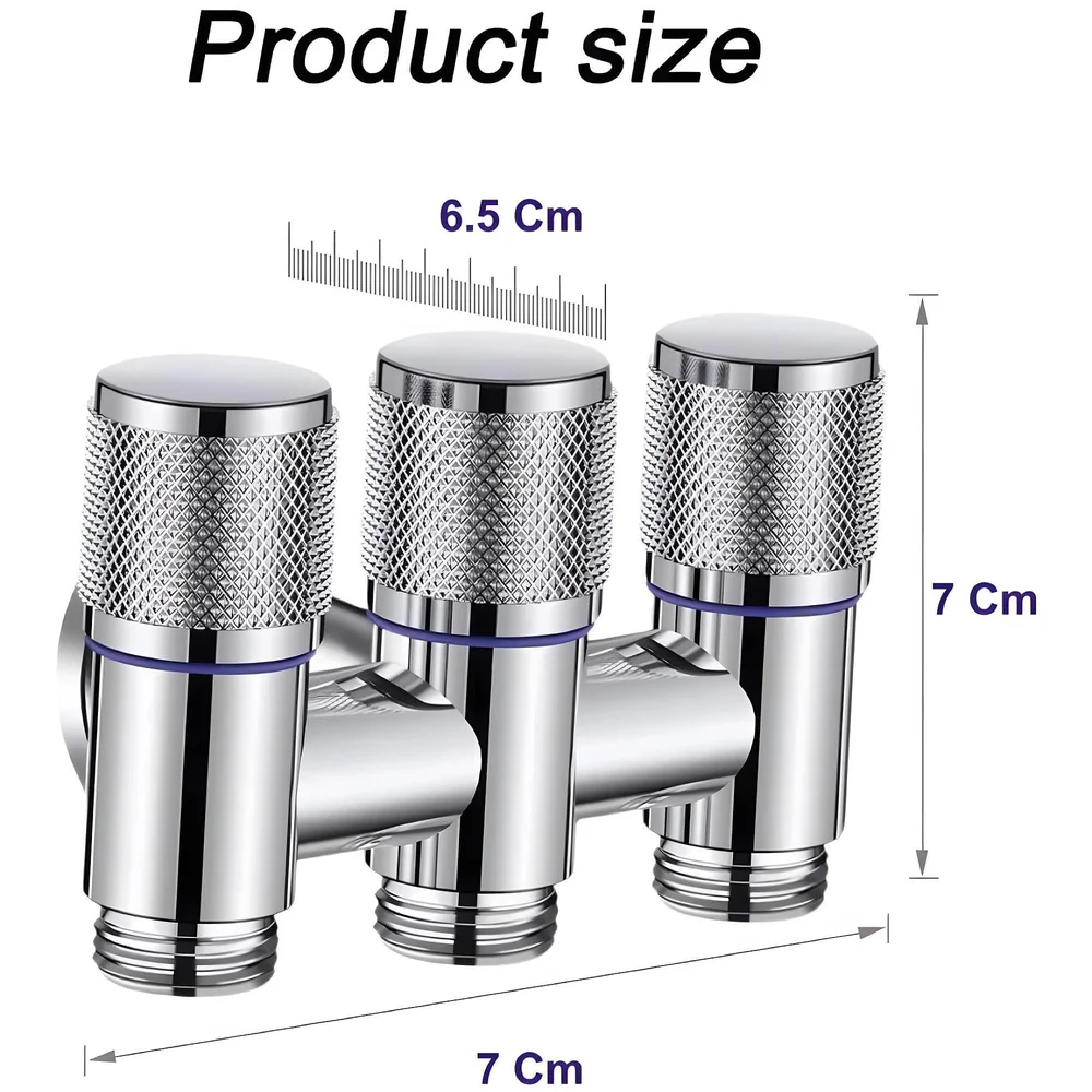 3 in 1 Angular Angle Valve Black Triple Tap for Bathroom, Geyser | Luxury Series Three-Way 3 in 1 Valve for Bathroom Three Way Tap Silver Chrome Washing Machine. 11 x 7 cm