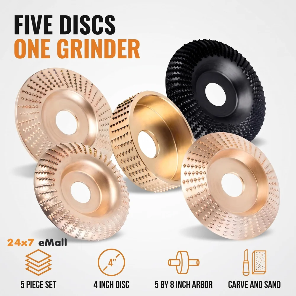 5 Pcs Angle Grinder Wood Carving Disc Set 4 Inch for Wood Work