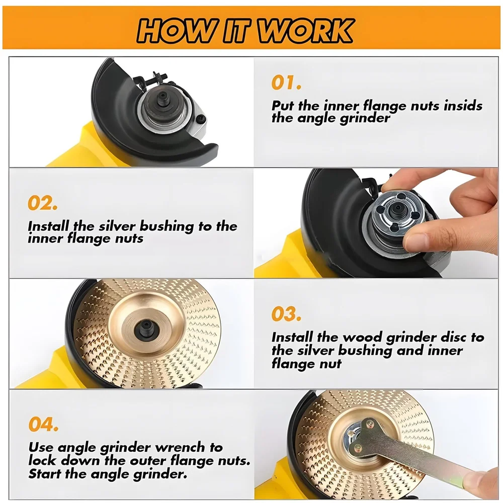 5 Pcs Angle Grinder Wood Carving Disc Set 4 Inch for Wood Work