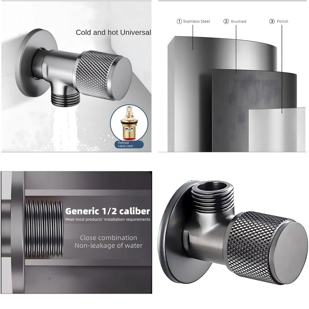 Angular for Bathroom wash basin, Geyser | Luxury Series One-Way Angle Valve | Angle Valve for Bathroom | Wall Mounted. Stop Cock Toilet Commode, Washbasin, 8.7cm x 3cm, Brushed gloss Black