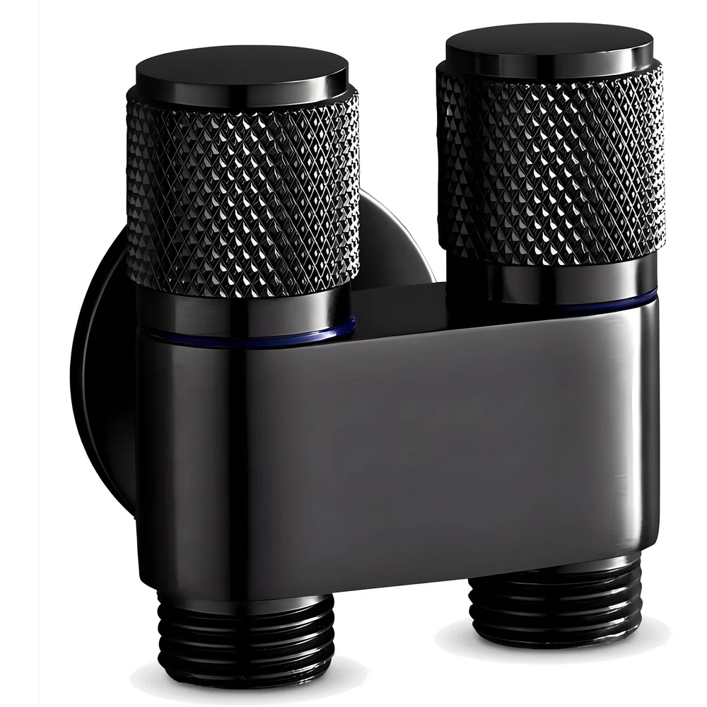 2 in 1 Angular Dual Double Angle Valve Black Dual Tap for Bathroom, Geyser | Luxury Series Two-Way Angle Valve | 2 in 1 Angle Valve for Bathroom | Two Way Tap Black Washing Machine.