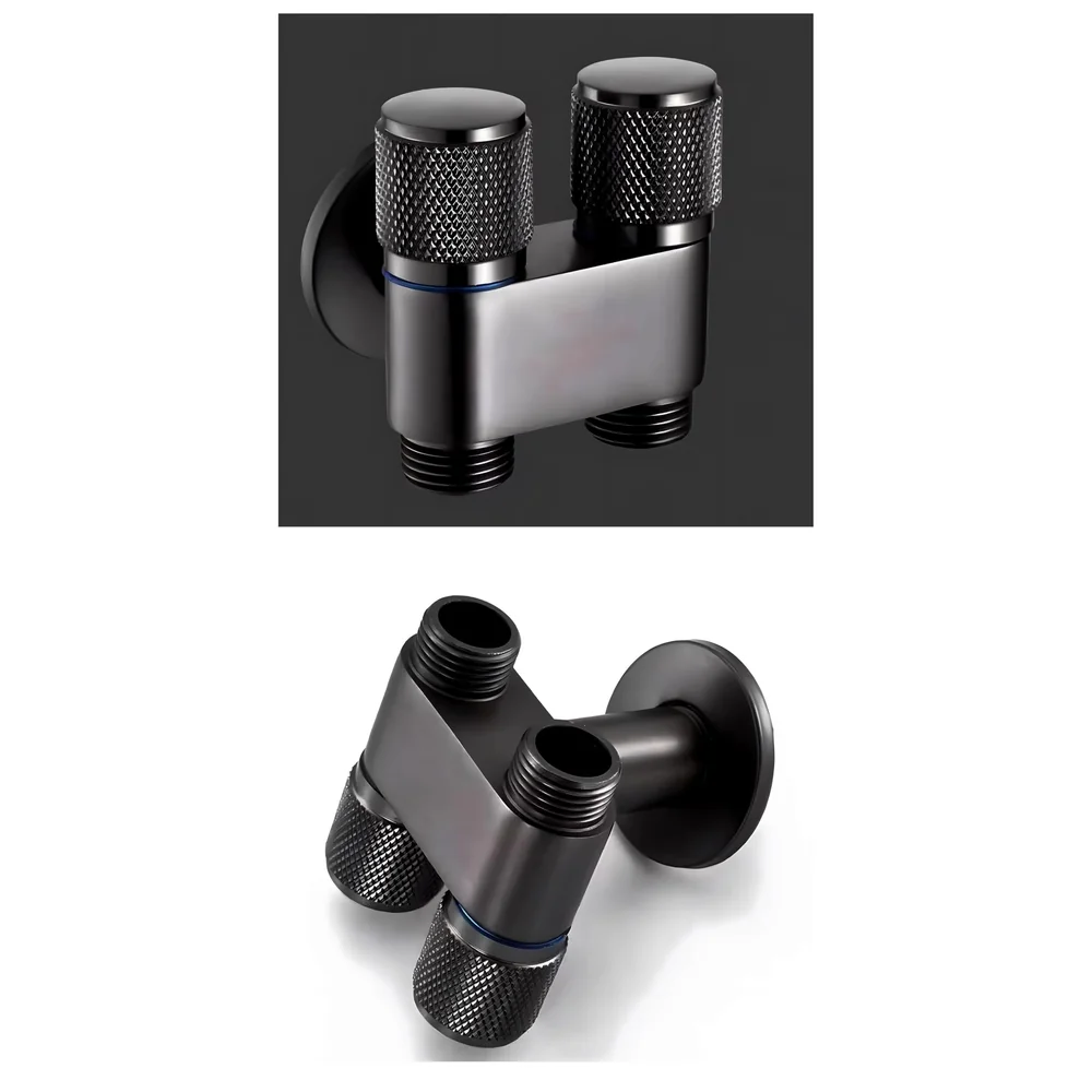 2 in 1 Angular Dual Double Angle Valve Black Dual Tap for Bathroom, Geyser | Luxury Series Two-Way Angle Valve | 2 in 1 Angle Valve for Bathroom | Two Way Tap Black Washing Machine.