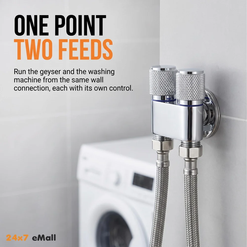 Brass 2 In 1 Angular Chrome Dual Double Tap For Bathroom, Geyser | Luxury Series Two-Way Angle Valve | Black Washing Machine Tap