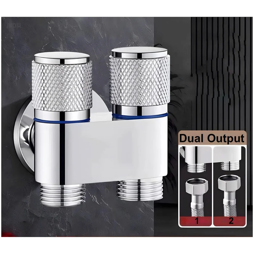 Brass 2 In 1 Angular Chrome Dual Double Tap For Bathroom, Geyser | Luxury Series Two-Way Angle Valve | Black Washing Machine Tap