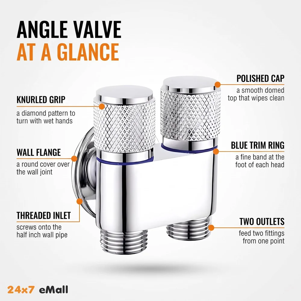 Brass 2 In 1 Angular Chrome Dual Double Tap For Bathroom, Geyser | Luxury Series Two-Way Angle Valve | Black Washing Machine Tap