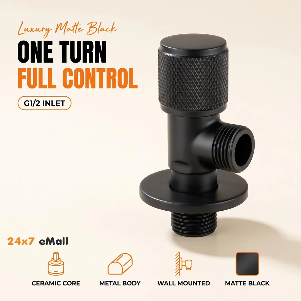 Stainless Steel Angular Black For Bathroom Wash Basin, Geyser | Luxury Series One-Way Angle Valve | Angle Valve For Bathroom | Wall Mounted. Stop Cock Toilet Commode, Washbasin, 8.7Cm X 3Cm