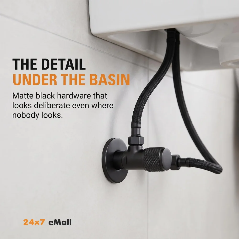 Stainless Steel Angular Black For Bathroom Wash Basin, Geyser | Luxury Series One-Way Angle Valve | Angle Valve For Bathroom | Wall Mounted. Stop Cock Toilet Commode, Washbasin, 8.7Cm X 3Cm