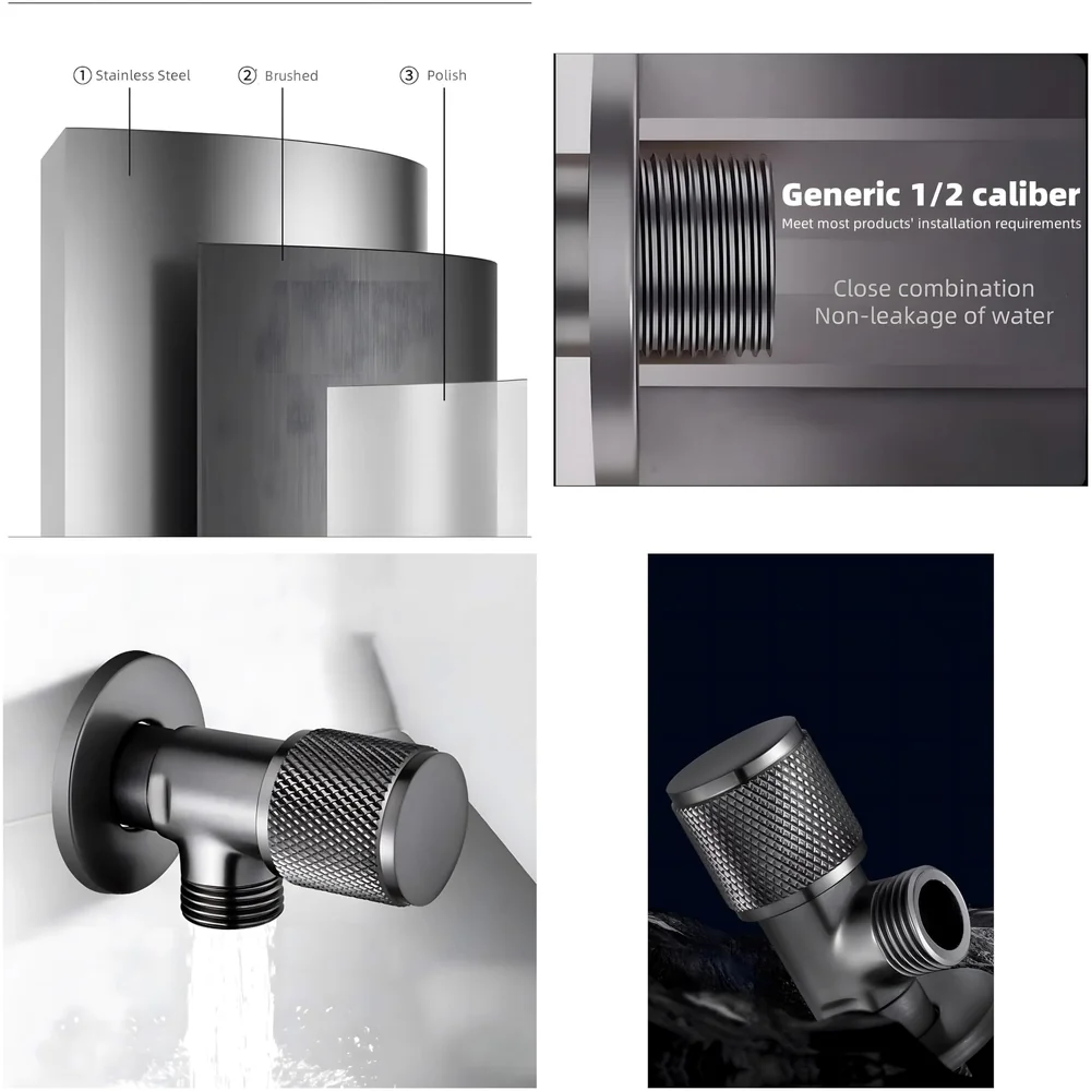 Stainless Steel Angular Black For Bathroom Wash Basin, Geyser | Luxury Series One-Way Angle Valve | Angle Valve For Bathroom | Wall Mounted. Stop Cock Toilet Commode, Washbasin, 8.7Cm X 3Cm