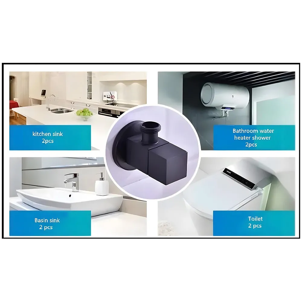 Angular Black for Bathroom wash basin, Geyser | Luxury Series One-Way Angle Valve | Wall Mounted. Stop Cock Toilet Commode, Washbasin, Square Design - 6.5 cm x 5 cm Premium