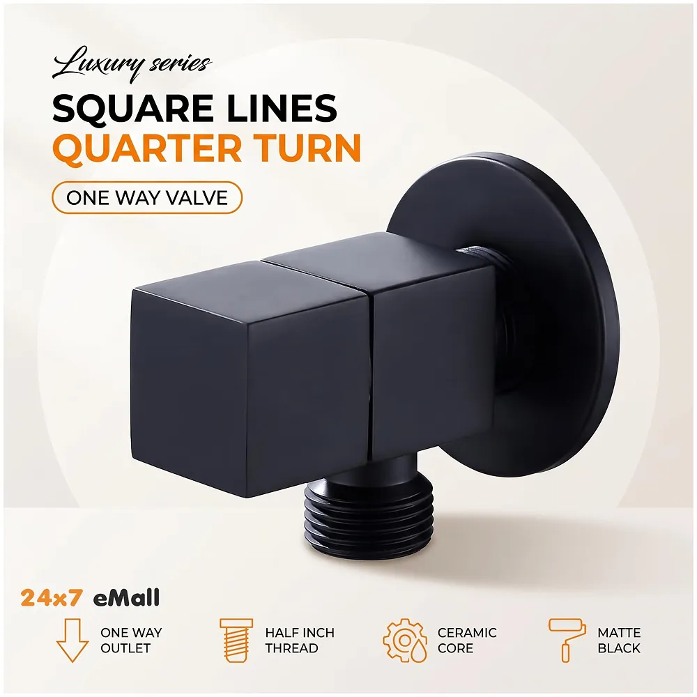 Angular Black for Bathroom wash basin, Geyser | Luxury Series One-Way Angle Valve | Wall Mounted. Stop Cock Toilet Commode, Washbasin, Square Design - 6.5 cm x 5 cm Premium