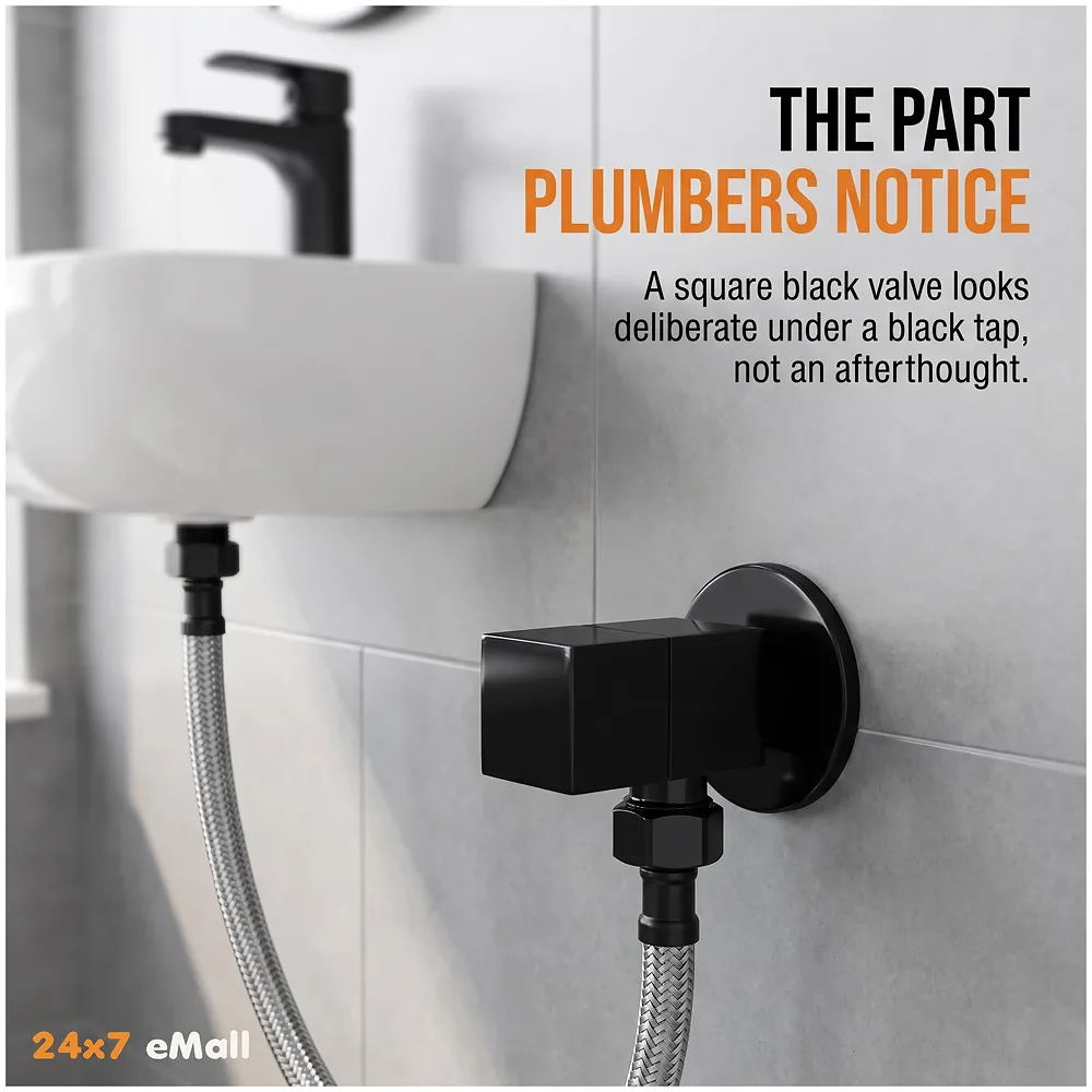 Angular Black for Bathroom wash basin, Geyser | Luxury Series One-Way Angle Valve | Wall Mounted. Stop Cock Toilet Commode, Washbasin, Square Design - 6.5 cm x 5 cm Premium