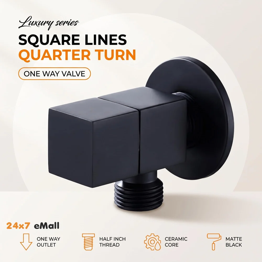 Angular Black for Bathroom wash basin, Geyser | Luxury Series One-Way Angle Valve | Wall Mounted. Stop Cock Toilet Commode, Washbasin, Square Design - 6.5 cm x 5 cm