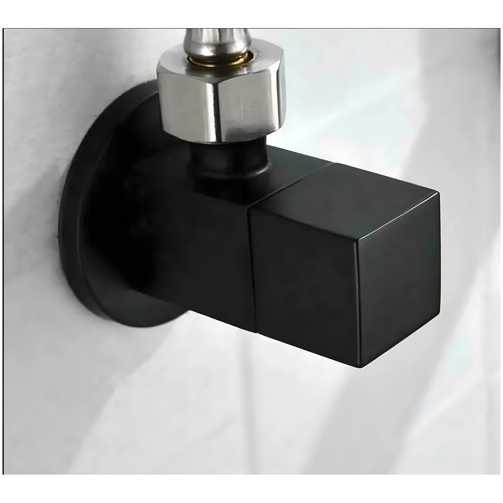 Angular Black for Bathroom wash basin, Geyser | Luxury Series One-Way Angle Valve | Wall Mounted. Stop Cock Toilet Commode, Washbasin, Square Design - 6.5 cm x 5 cm