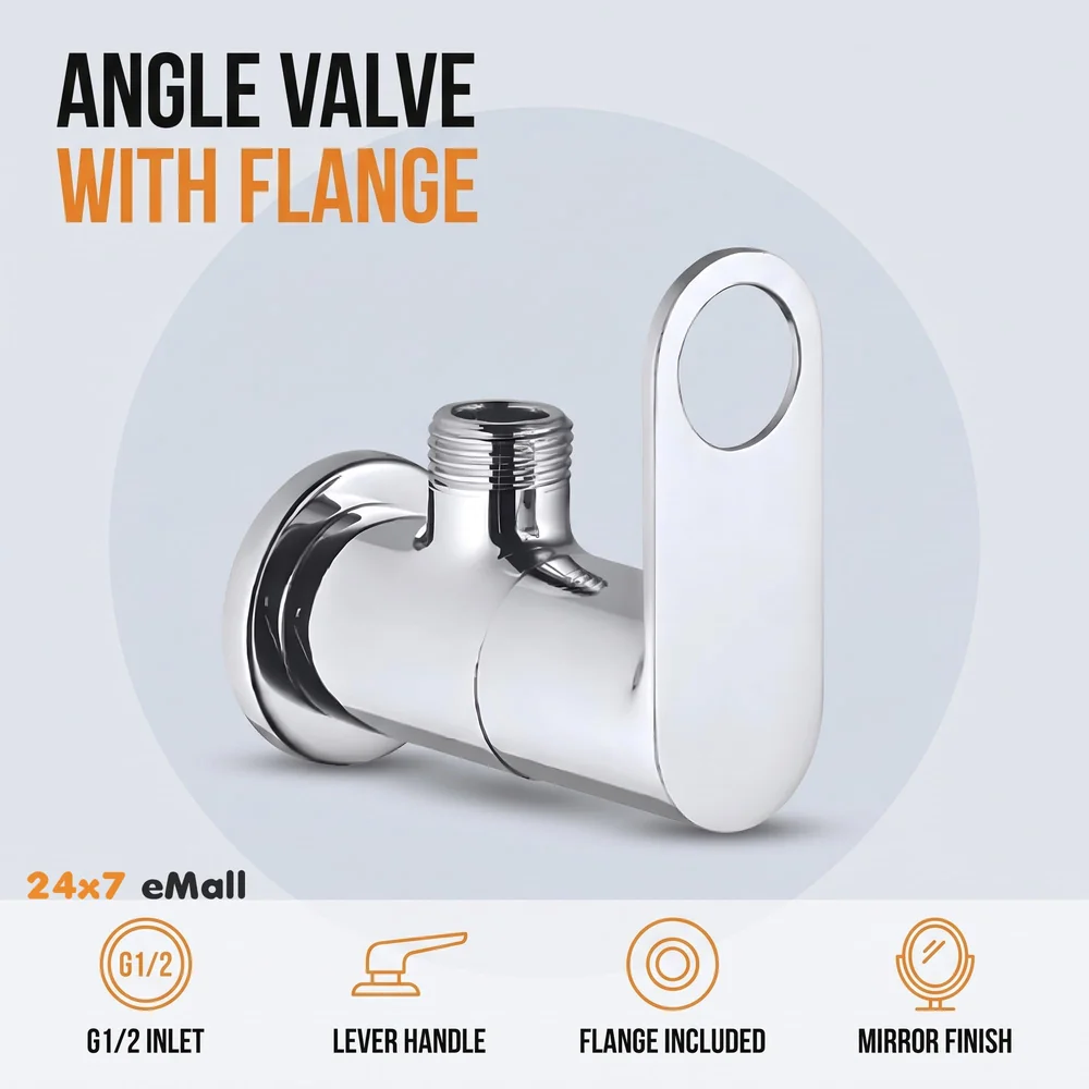 Brass Angle cock angular angle valve With Flange, Handle Design For Basin faucet geyser, Chrome