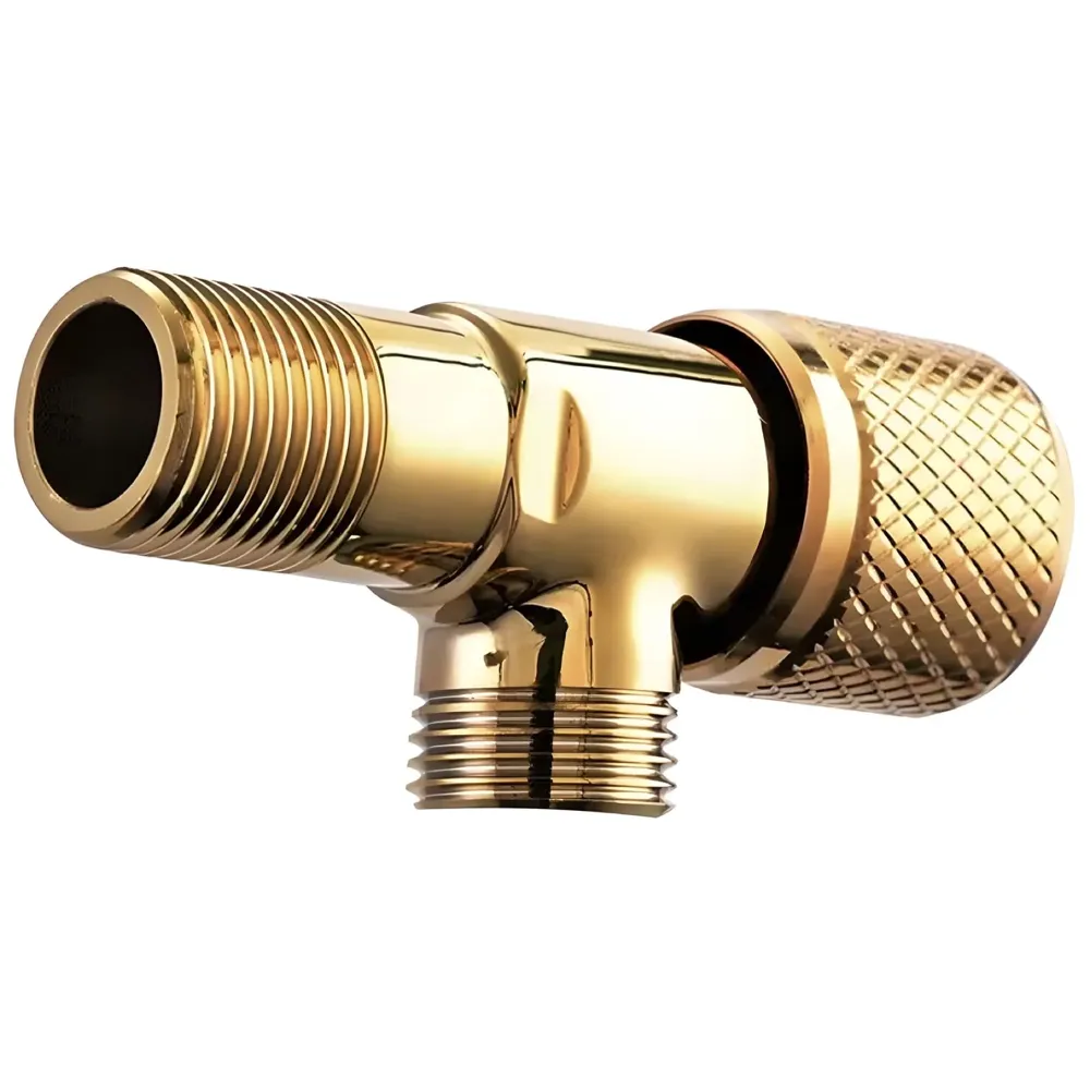 Gold Angular Stop Valve Stop Cock Angle Valve For Bathroom Kitchen With Flange For Geysers Washbasins Washroom Round Golden - 8.7 cm x 3cm - 1 piece