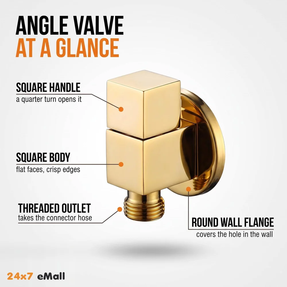 Gold Angular Stop Valve Stop Cock Angle Valve For Bathroom Kitchen Geysers Washbasins Taps Basin Accessory Commode Shower tap With Flange Square - 1 Pc