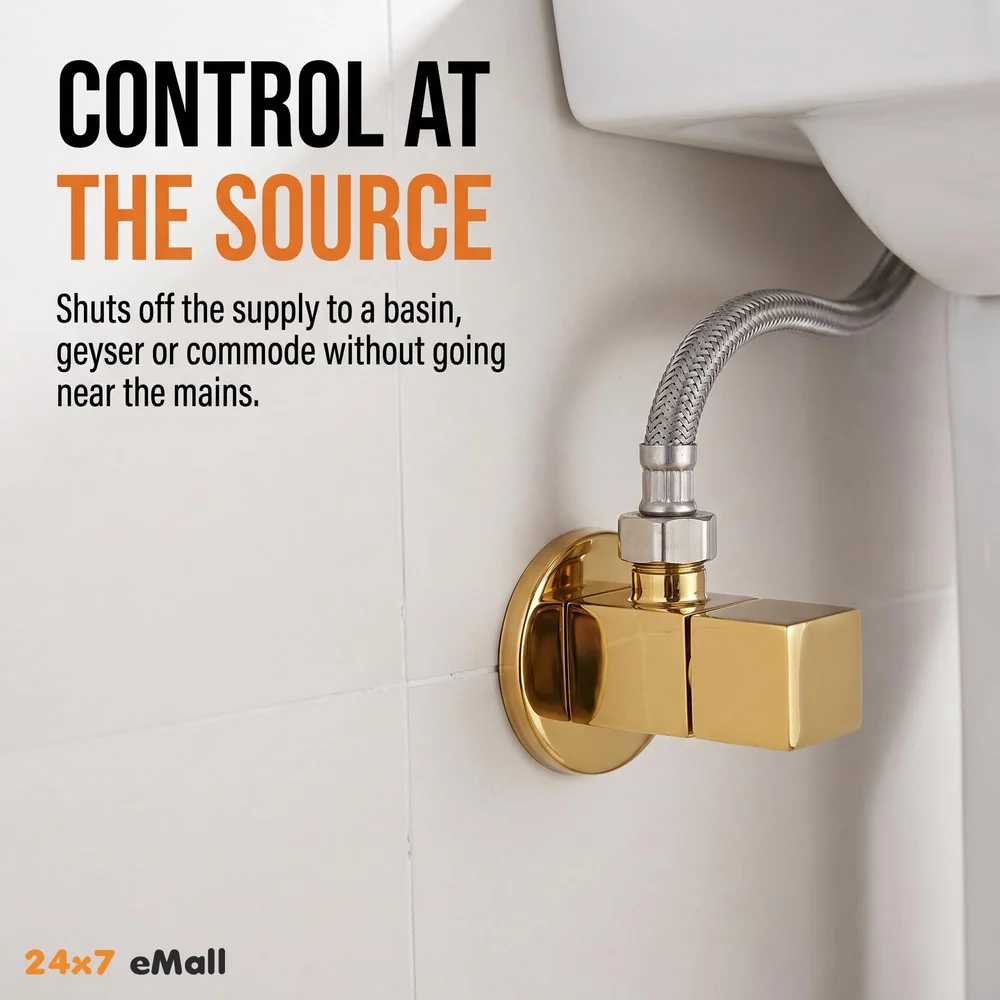 Gold Angular Stop Valve Stop Cock Angle Valve For Bathroom Kitchen Geysers Washbasins Taps Basin Accessory Commode Shower tap With Flange Square - 1 Pc