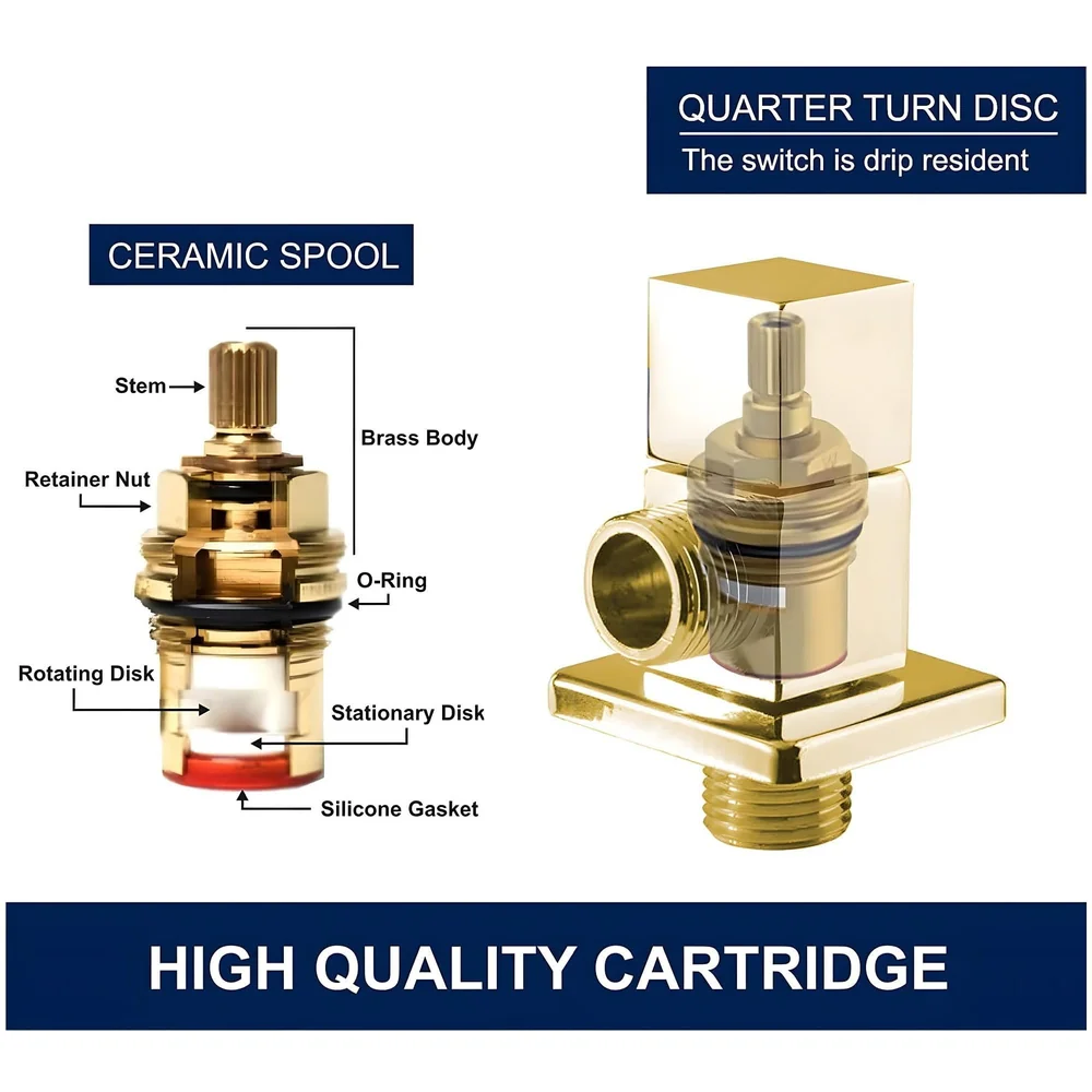 Gold Angular Stop Valve Stop Cock Angle Valve For Bathroom Kitchen Geysers Washbasins Taps Basin Accessory Commode Shower tap With Flange Square - 1 Pc