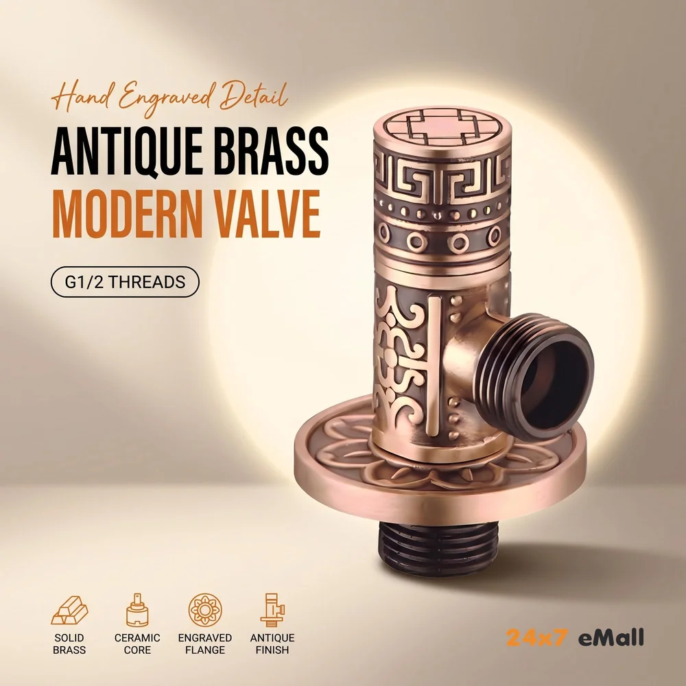 Brass Antique Brown Angular Stop Valve Stop Cock Angle Valve for Bathroom Kitchen Wash Basins tap Connector Geysers with Flange (Brass)