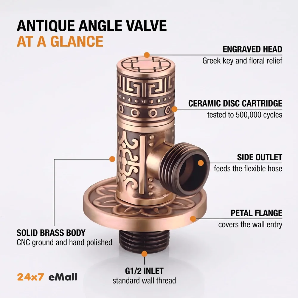 Brass Antique Brown Angular Stop Valve Stop Cock Angle Valve for Bathroom Kitchen Wash Basins tap Connector Geysers with Flange (Brass)