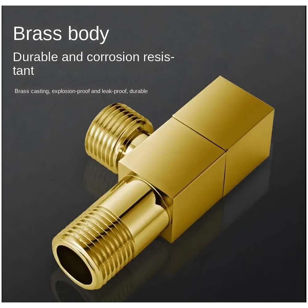 Gold Angular Stop Valve Stop Cock Angle Valve For Bathroom Kitchen With Flange Square (Gold 1)