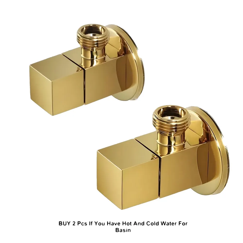 Gold Angular Stop Valve Stop Cock Angle Valve For Bathroom Kitchen With Flange Square (Gold 1)