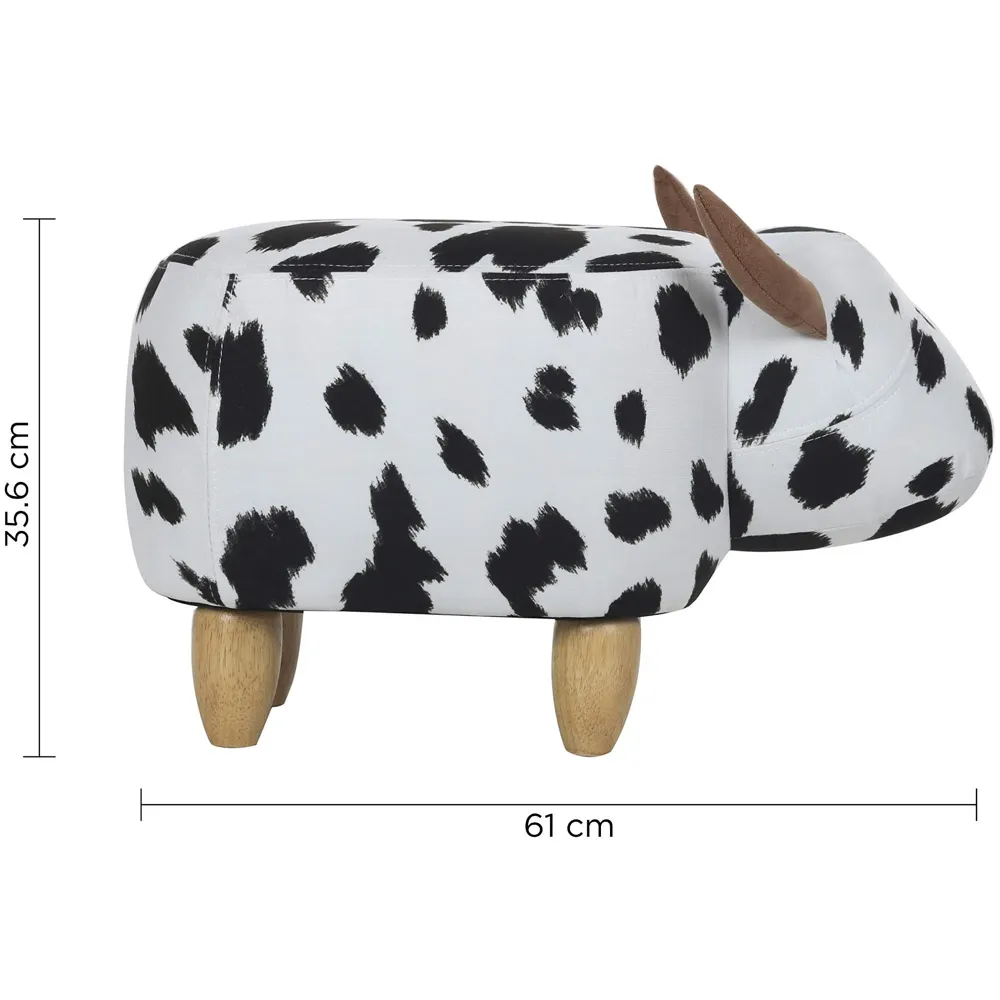Upholstered Cow Ride-On Ottoman Footrest Stool with Vivid Adorable Animal Shape Padded Seat. (Kids and Adults, Cow)