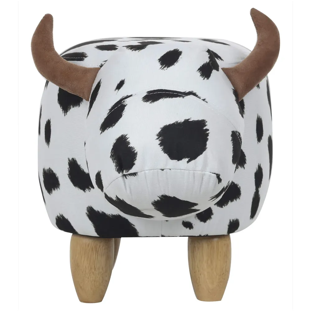 Upholstered Cow Ride-On Ottoman Footrest Stool with Vivid Adorable Animal Shape Padded Seat. (Kids and Adults, Cow)