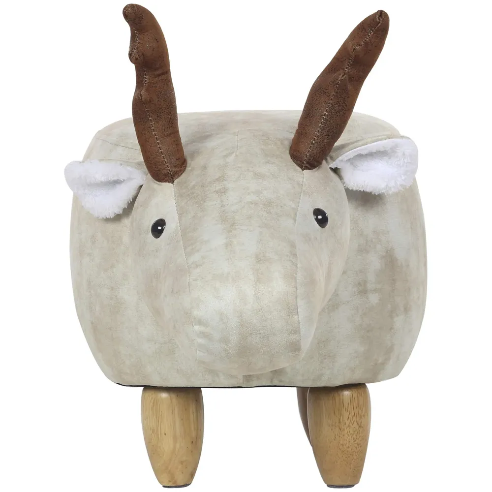 Upholstered Deer Ride-On Ottoman Footrest Stool with Vivid Adorable Animal Shape Padded Seat. (Kids and Adults, Deer)