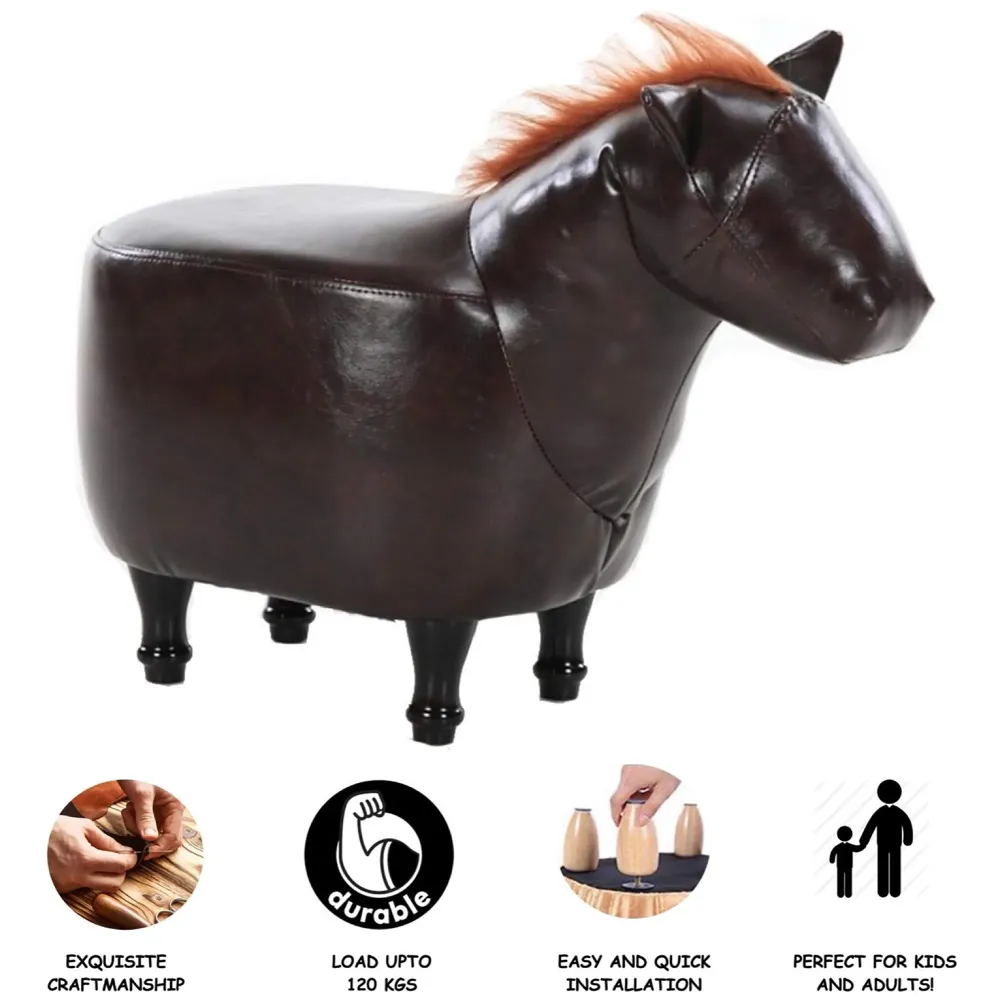 Upholstered Horse Ride-On Ottoman Footrest Stool with Vivid Adorable Animal Shape Padded Seat. (Kids and Adults, Horse)