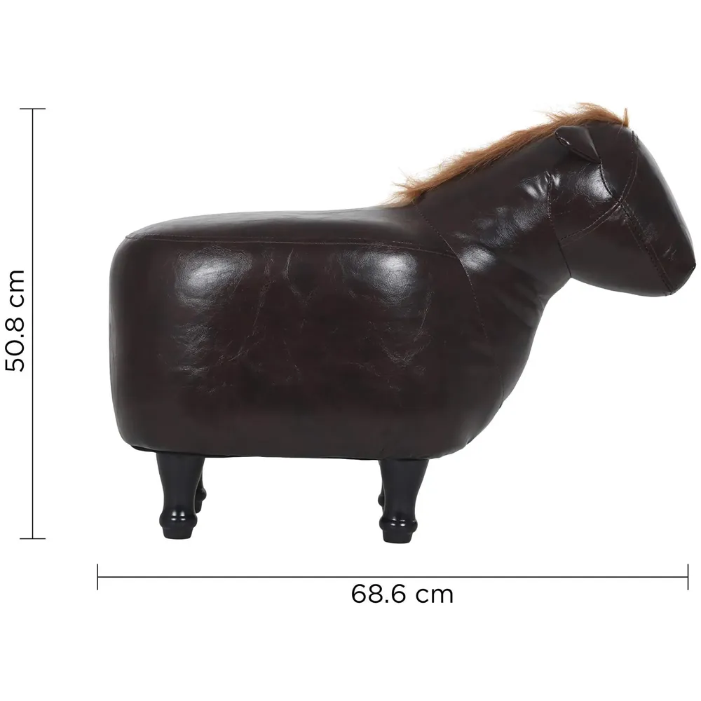 Upholstered Horse Ride-On Ottoman Footrest Stool with Vivid Adorable Animal Shape Padded Seat. (Kids and Adults, Horse)