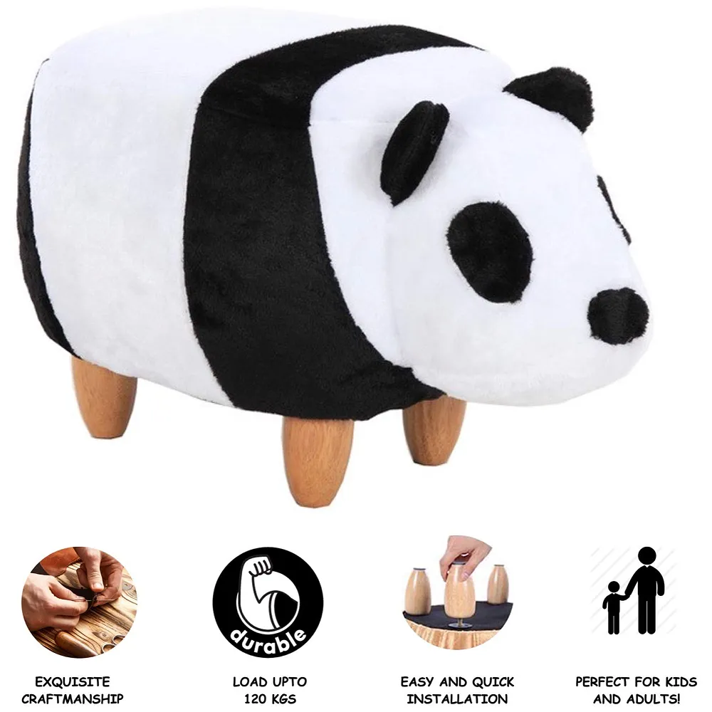 Upholstered Panda Ride On Ottoman Footrest Stool Padded Seat Toy
