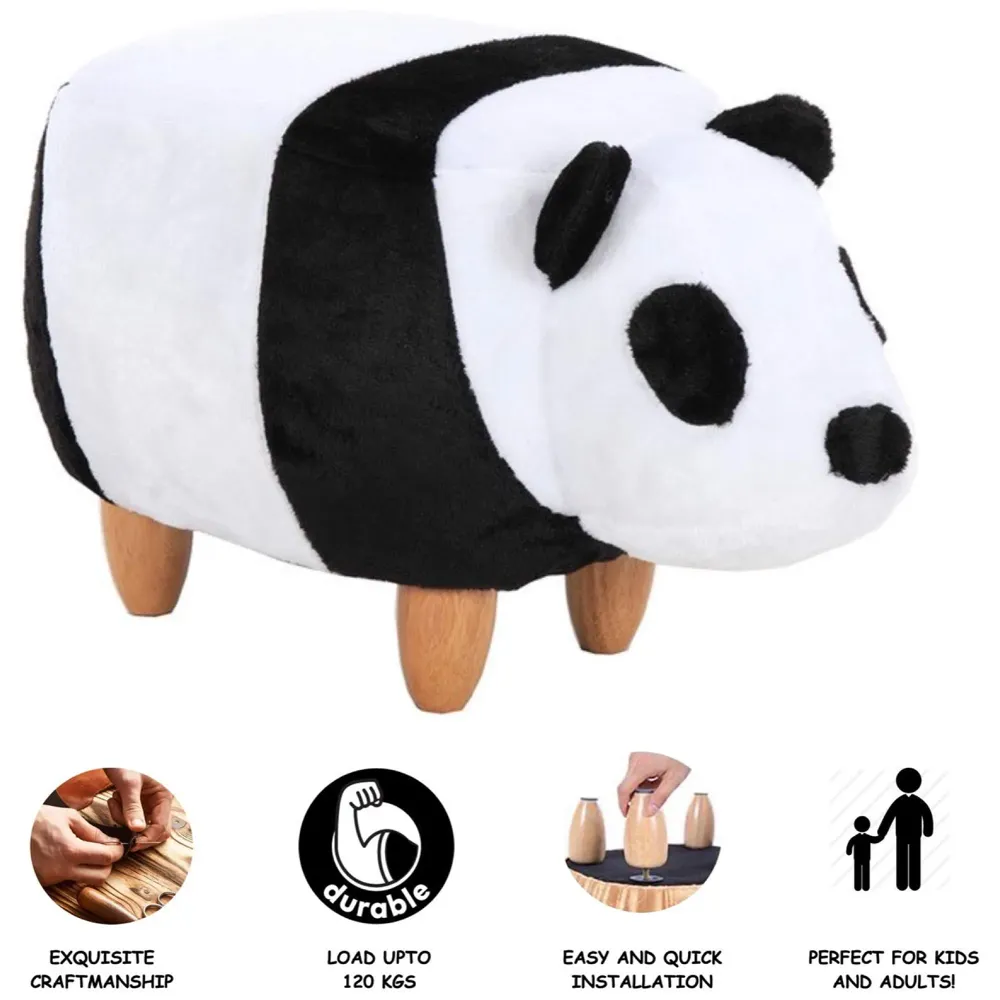 Upholstered Panda Ride-On Ottoman Footrest Stool with Vivid Adorable Animal Shape Padded Seat. (Kids and Adults, Panda)