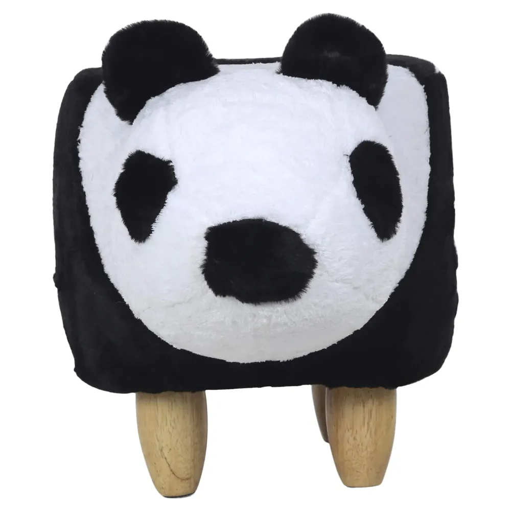 Upholstered Panda Ride-On Ottoman Footrest Stool with Vivid Adorable Animal Shape Padded Seat. (Kids and Adults, Panda)