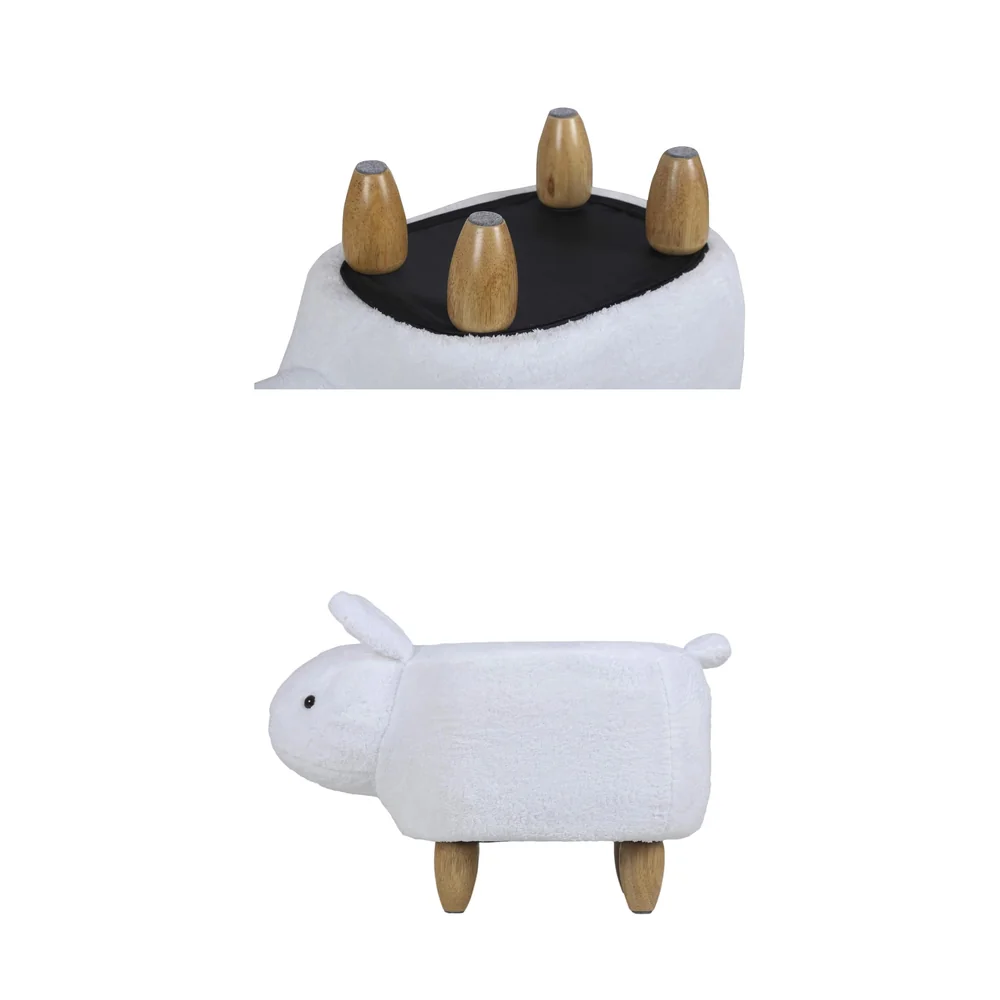 Upholstered Rabbit Ride-On Ottoman Footrest Stool with Vivid Adorable Animal Shape Padded Seat. (Kids and Adults, Rabbit)
