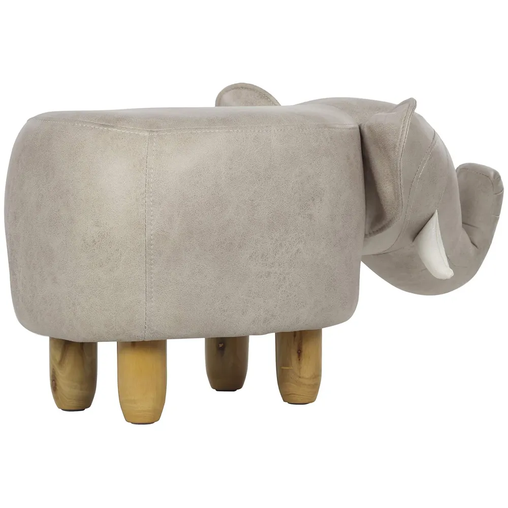 Upholstered Elephant Ride On Ottoman Footrest Stool with Vivid Adorable Animal Shape Padded Seat. (Kids and Adults, Beige Elephant)
