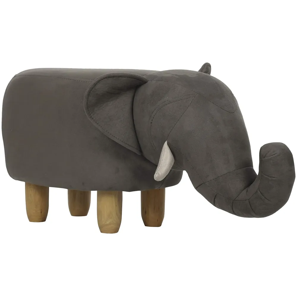 Upholstered Grey Elephant Ride-On Ottoman Footrest Stool with Vivid Adorable Animal Shape Padded Seat. (Kids and Adults, Grey Elephant)