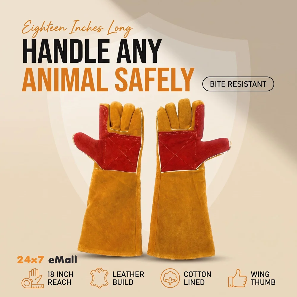 Anti Bite Gloves Safe And Durable Animal handling Gloves For Dog Cat Bird Parrot Lizard Antibite 18 Inches Long.