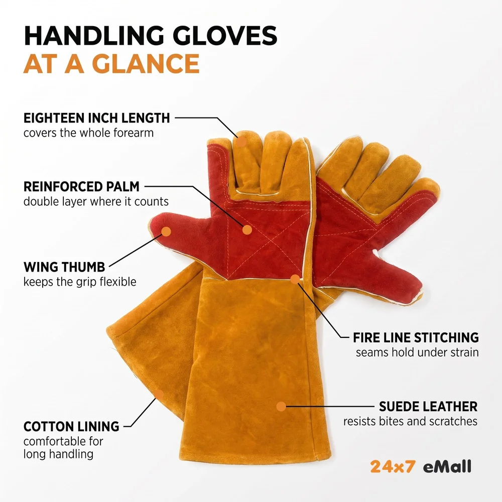 Anti Bite Gloves Safe And Durable Animal handling Gloves For Dog Cat Bird Parrot Lizard Antibite 18 Inches Long.