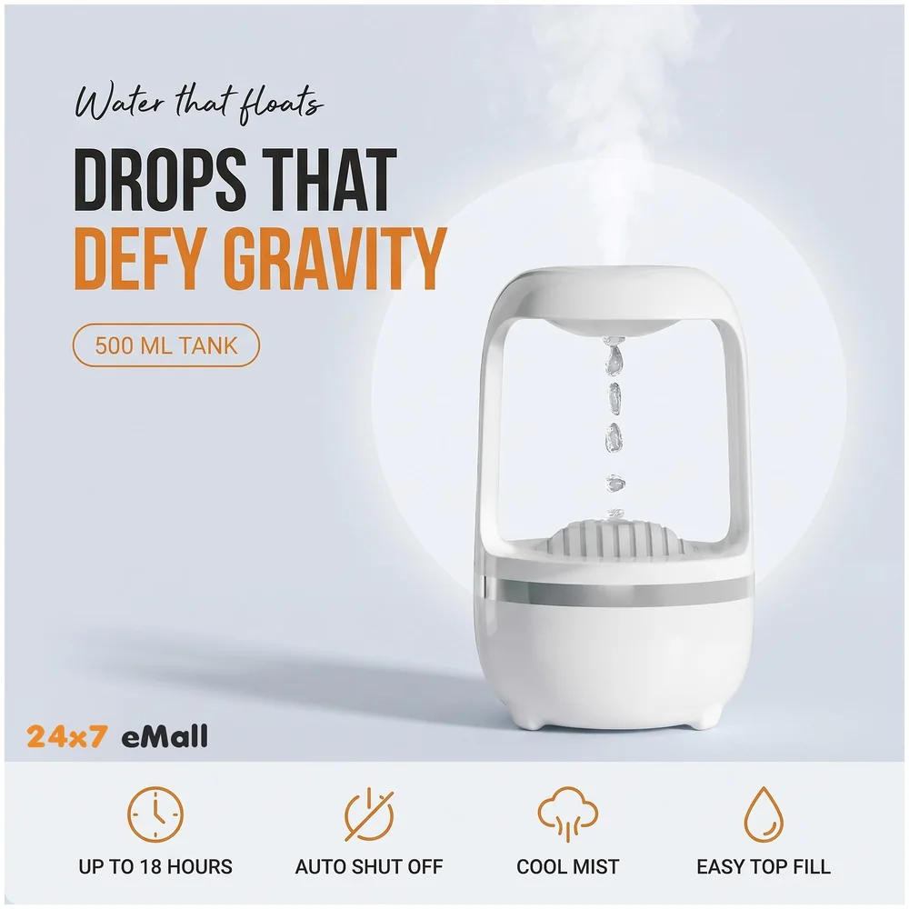 Anti Gravity Humidifier Ultrasonic Cold Mist Water Drop 500 ml