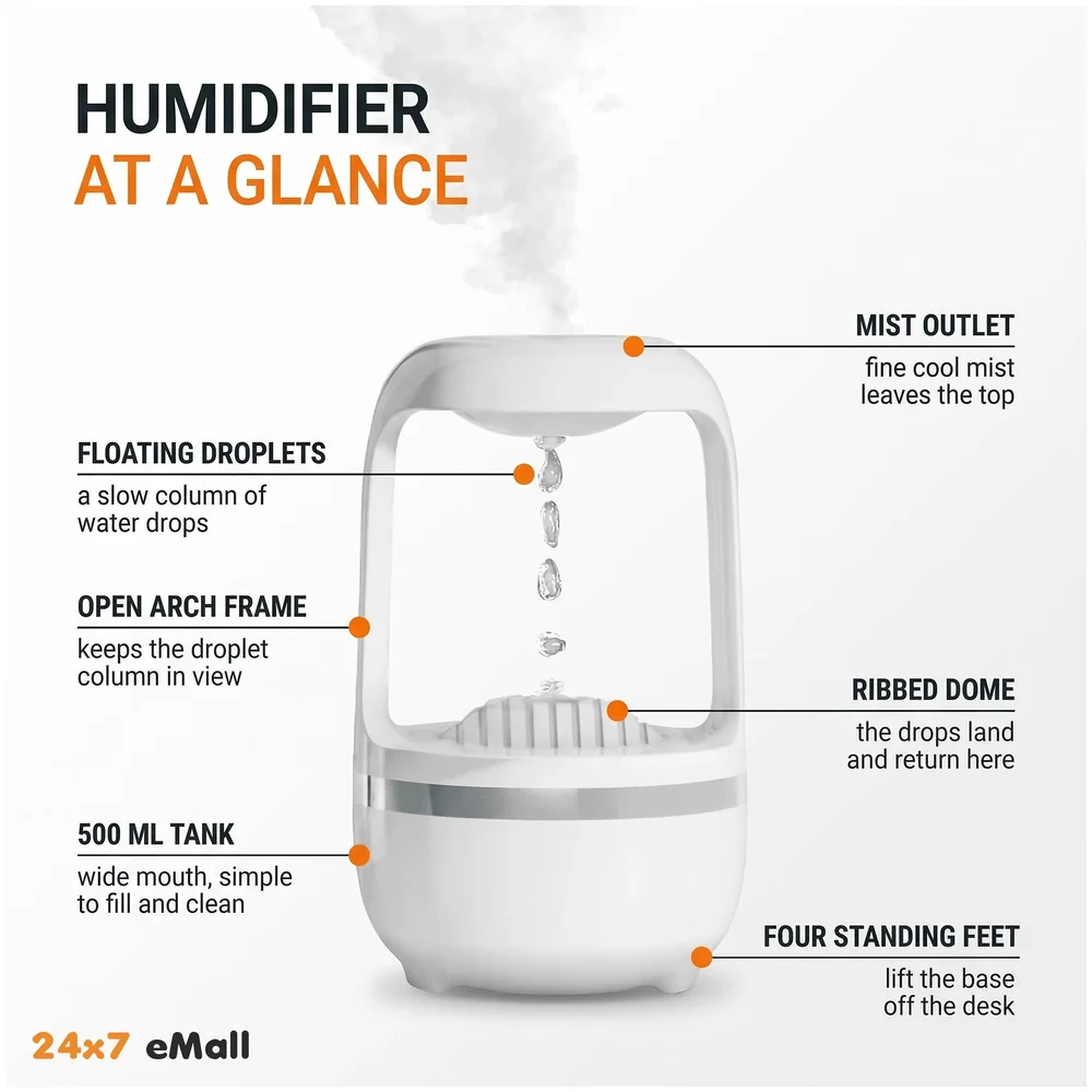 Anti Gravity Humidifier Ultrasonic Cold Mist Water Drop 500 ml