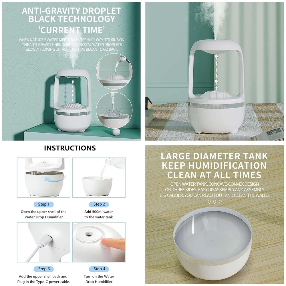Anti Gravity Humidifier Ultrasonic Cold Mist Water Drop 500 ml