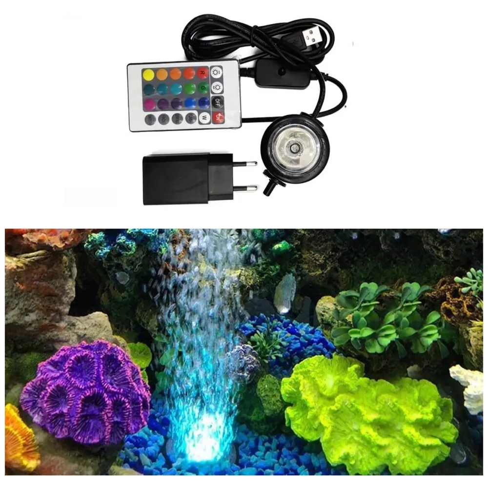 Aquarium Air Stone with Changing Light Colours LED Light for Fish Tanks and Aquariums, Waterproof Aquarium Bubble Lights with Remote Control (Bubble Pump and Wire Not Included)