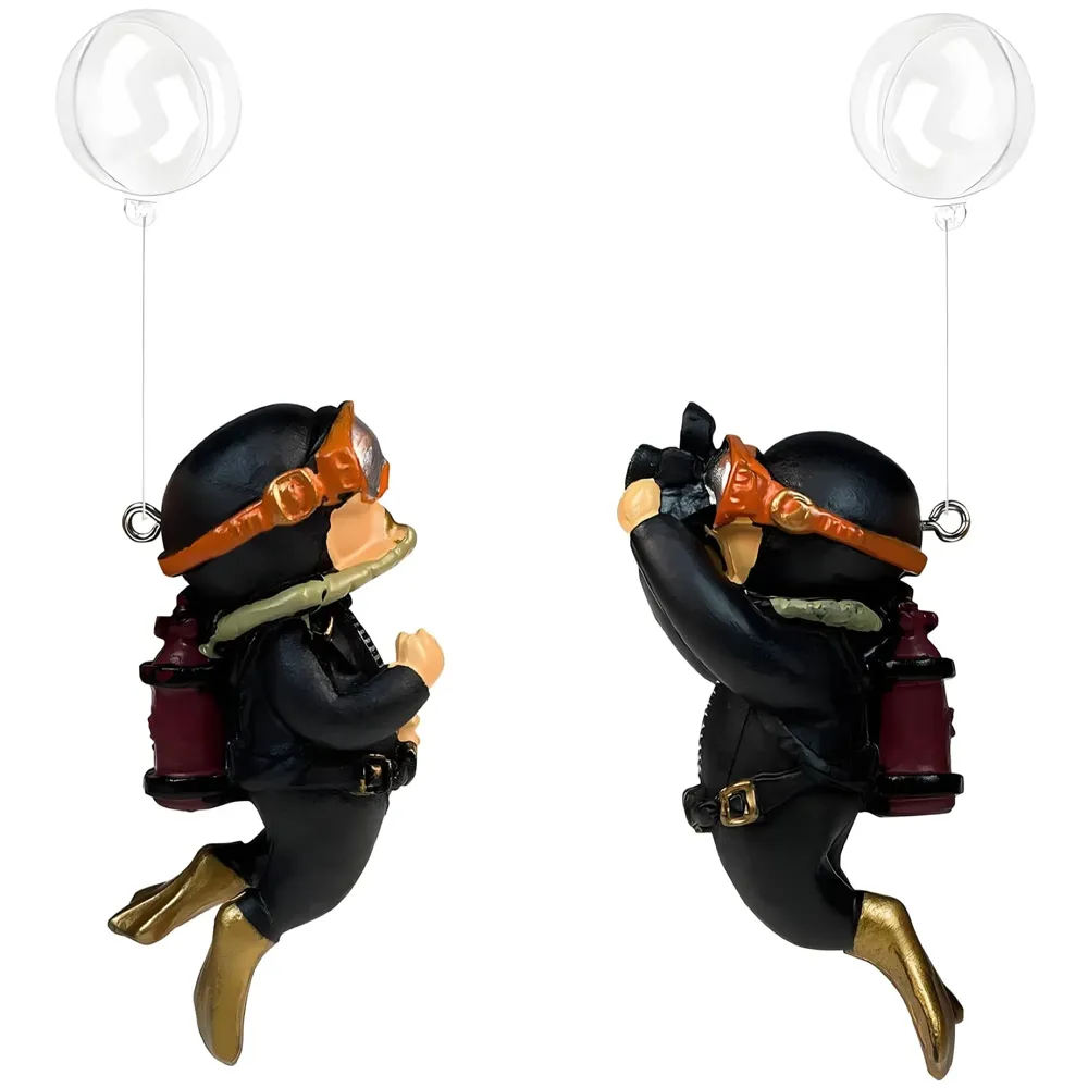 2pc Aquarium Diver Black Aquarium Floating Cute Resin Aquarium Accessories Decorative Items for Fish Aquarium, Floating on Water Aquarium, Fish Aquarium Decoration, 7 X 3 cm