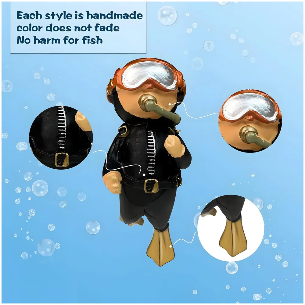 2pc Aquarium Diver Black Aquarium Floating Cute Resin Aquarium Accessories Decorative Items for Fish Aquarium, Floating on Water Aquarium, Fish Aquarium Decoration, 7 X 3 cm