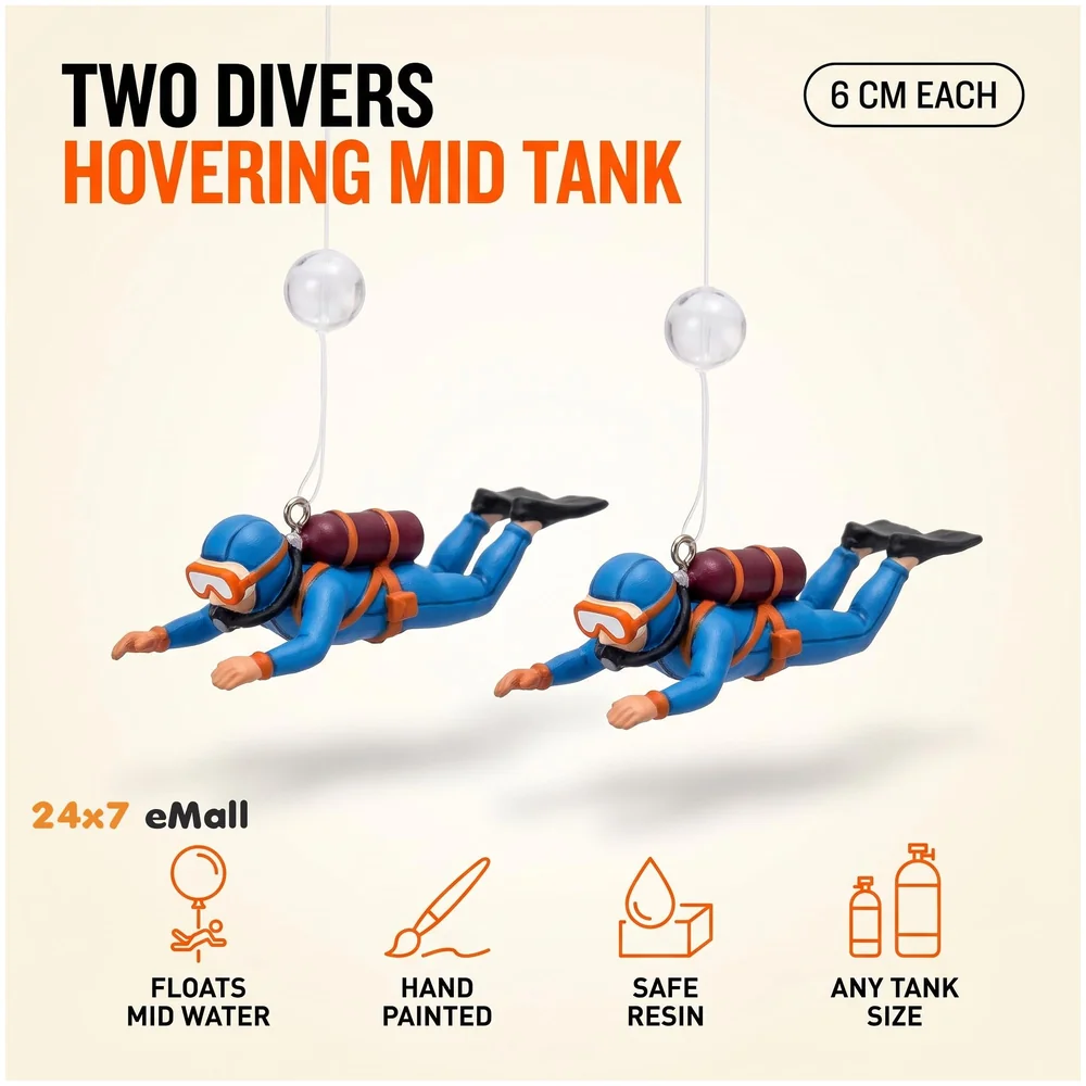 2pc Aquarium Diver Cartoon Aquarium Floating Cute Resin Aquarium Accessories Decorative Items for Fish Aquarium, Floating on Water Aquarium, Fish Aquarium Decoration, 7 X 3 cm Premium