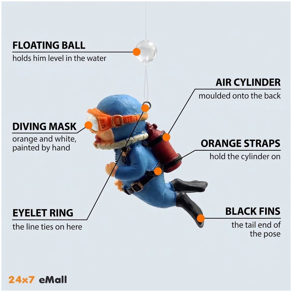 2pc Aquarium Diver Cartoon Aquarium Floating Cute Resin Aquarium Accessories Decorative Items for Fish Aquarium, Floating on Water Aquarium, Fish Aquarium Decoration, 7 X 3 cm Premium